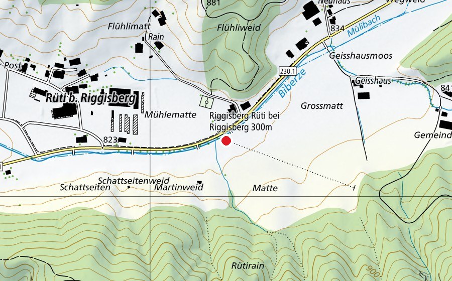 Carte indiquant l’emplacement de Rüti bei Riggisberg 300 m (Centre sportif)