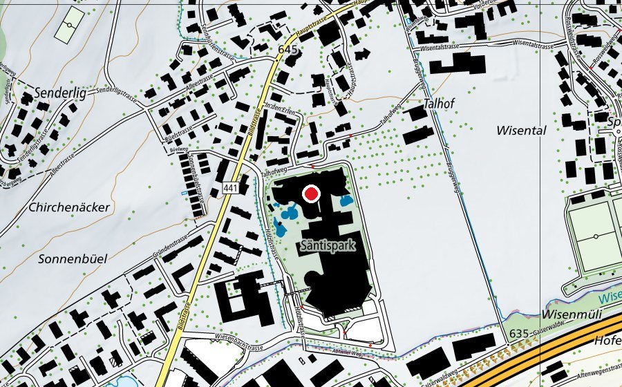 Map showing the location of Säntispark (Sports centre)