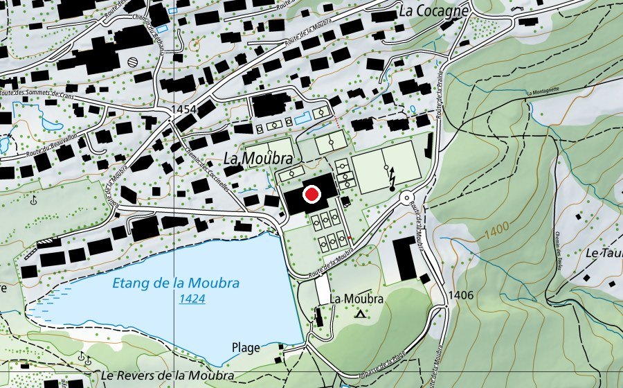 Mappa con la posizione di Salle d'escalade de la Moubra (Centro sportivo)