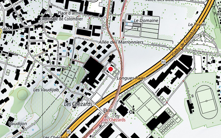 Map showing the location of Salle de Gym (Sports centre)
