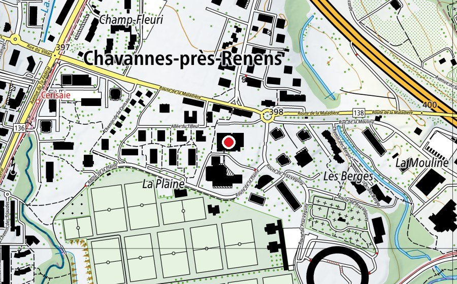 Map showing the location of Salles de sport de la Plaine (Sports centre)