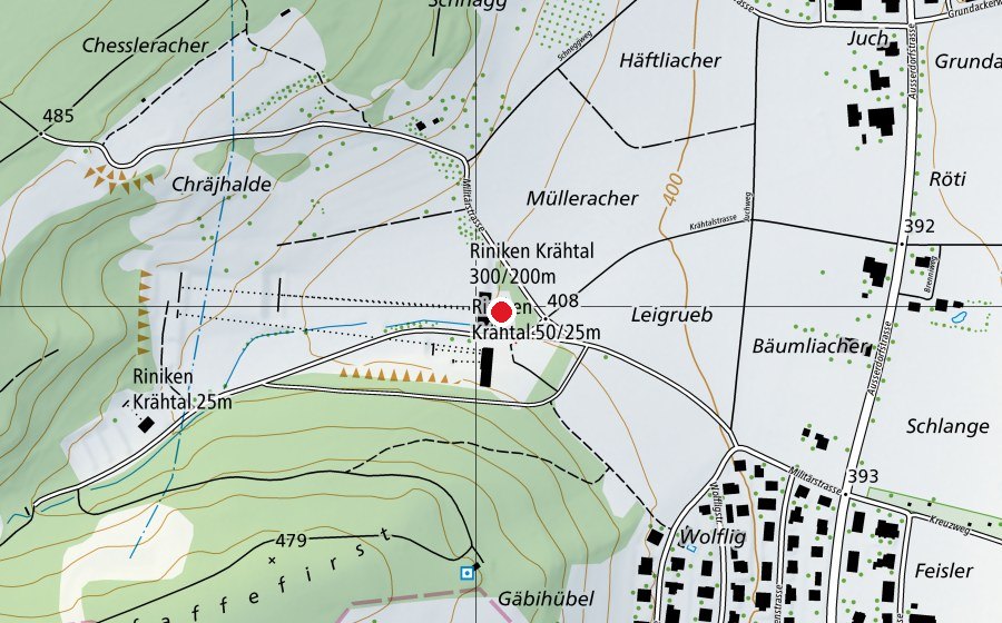 Karte mit dem Standort von Schiessanlage 300m Krähtal (Sportanlage)