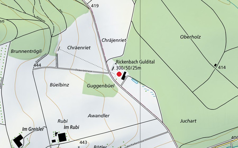 Map showing the location of Schiessanlage Guldital (Sports centre)
