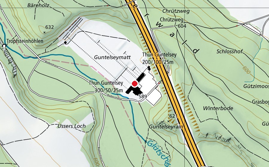 Carte indiquant l’emplacement de Schiessanlage Guntelsey (Centre sportif)