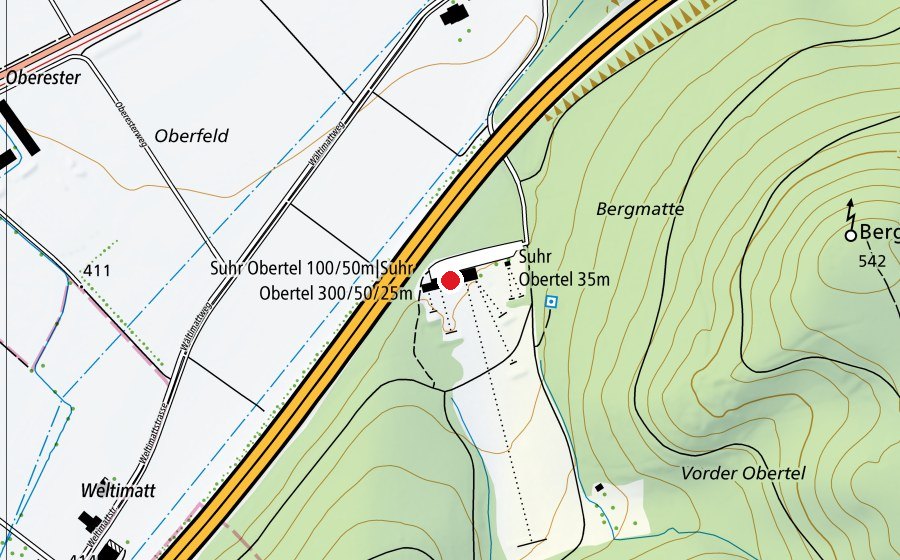 Carte indiquant l’emplacement de Schiessanlage Obertel (Suhr) (Centre sportif)