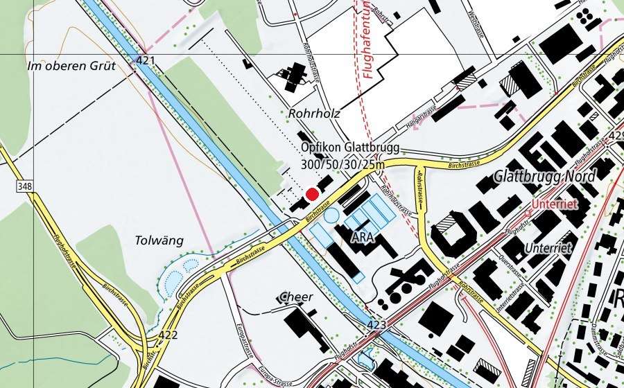 Map showing the location of Schiessanlage Rohr (Sports centre)