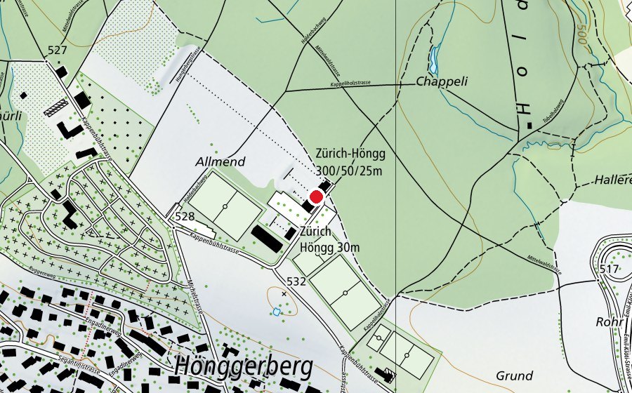 Mappa con la posizione di Schiesssport-Zentrum Hönggerberg (Centro sportivo)