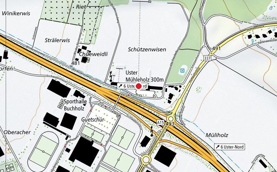 Karte mit dem Standort von Schießstand 300m Uster (Sportanlage)