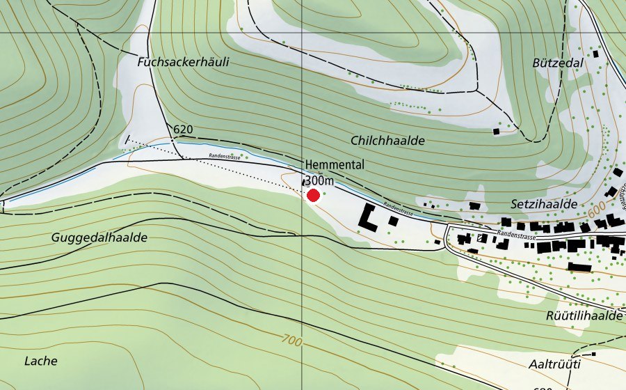 Map showing the location of Schiessstand Hemmental (Sports centre)