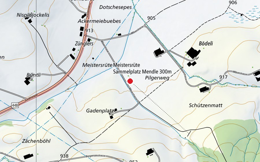 Map showing the location of Schiessstand Mendle Meistersrüte (Sports centre)