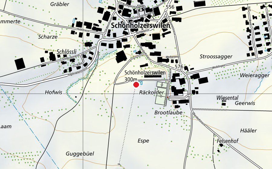 Map showing the location of Schönholzerswilen 300 m (Sports centre)