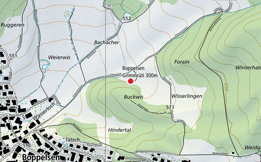 Map showing the location of Schützenhaus Boppelsen (Sports centre)