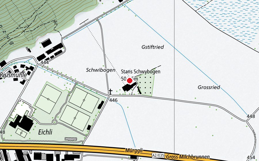 Carte indiquant l’emplacement de Schützenhaus Schwybogen (Centre sportif)