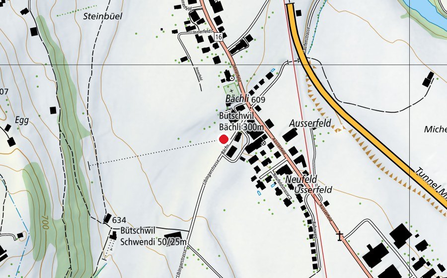 Carte indiquant l’emplacement de Schützenheim Bütschwil (Centre sportif)