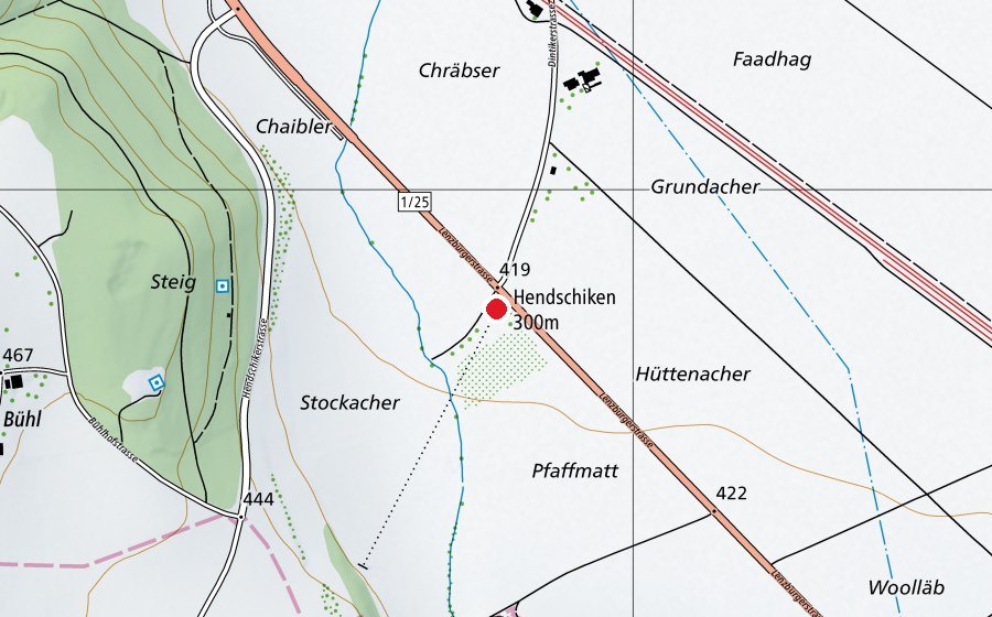 Carte indiquant l’emplacement de Schüzuenhaus Hendschiken (Centre sportif)