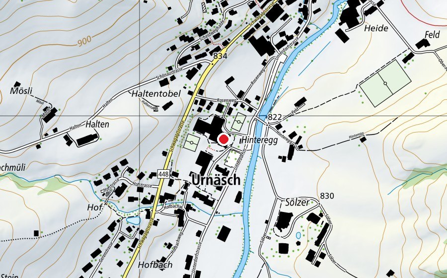 Map showing the location of Schulanlage AU (Sports centre)