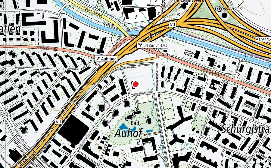 Map showing the location of Schulschwimmanlage Aubrücke (Sports centre)