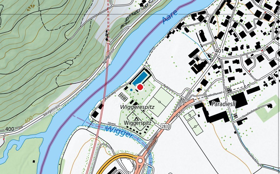 Map showing the location of Schwimmbad Aarburg (Sports centre)