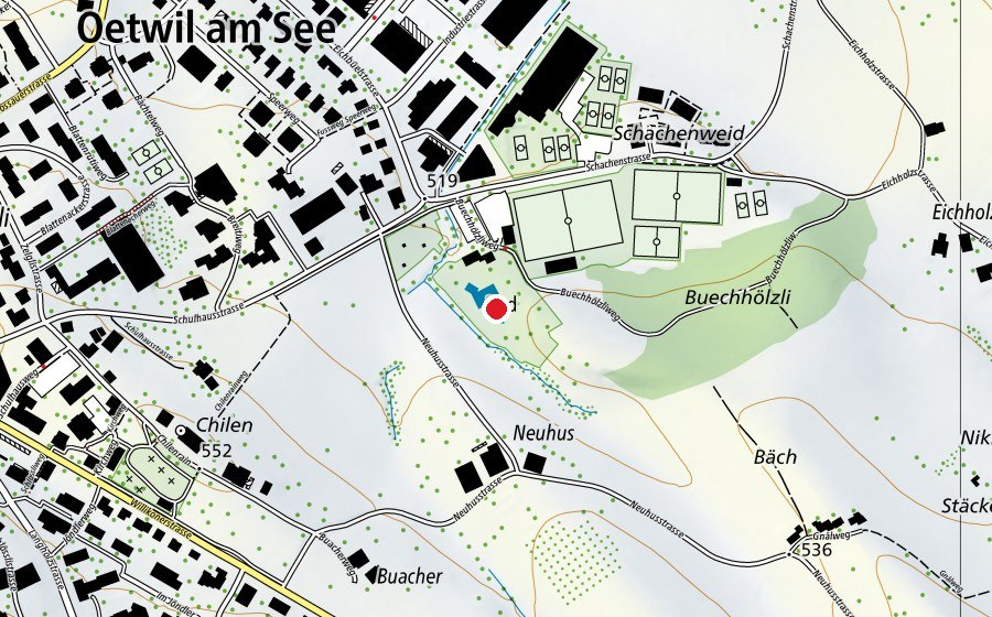 Map showing the location of Schwimmbad Eichbüel (Sports centre)