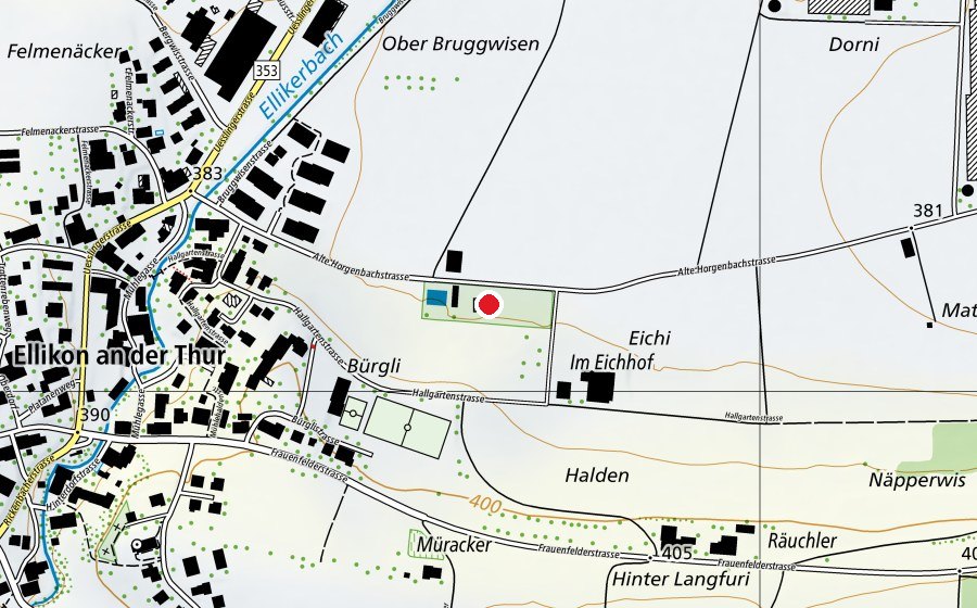 Mappa con la posizione di Schwimmbad Ellikon an der Thur (Centro sportivo)