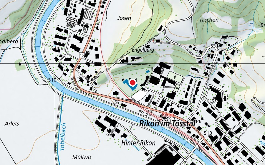 Map showing the location of Schwimmbad Engelburg (Sports centre)