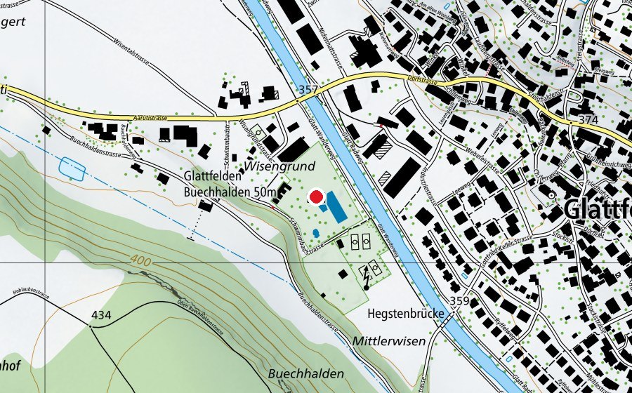 Map showing the location of Schwimmbad Glattfelden (Sports centre)
