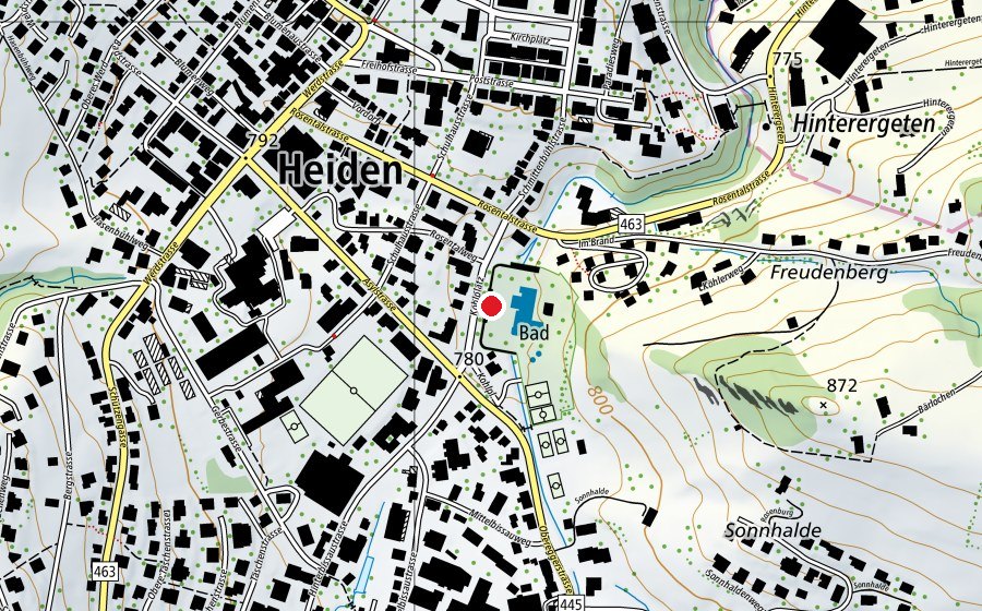 Mappa con la posizione di Schwimmbad Heiden (Centro sportivo)