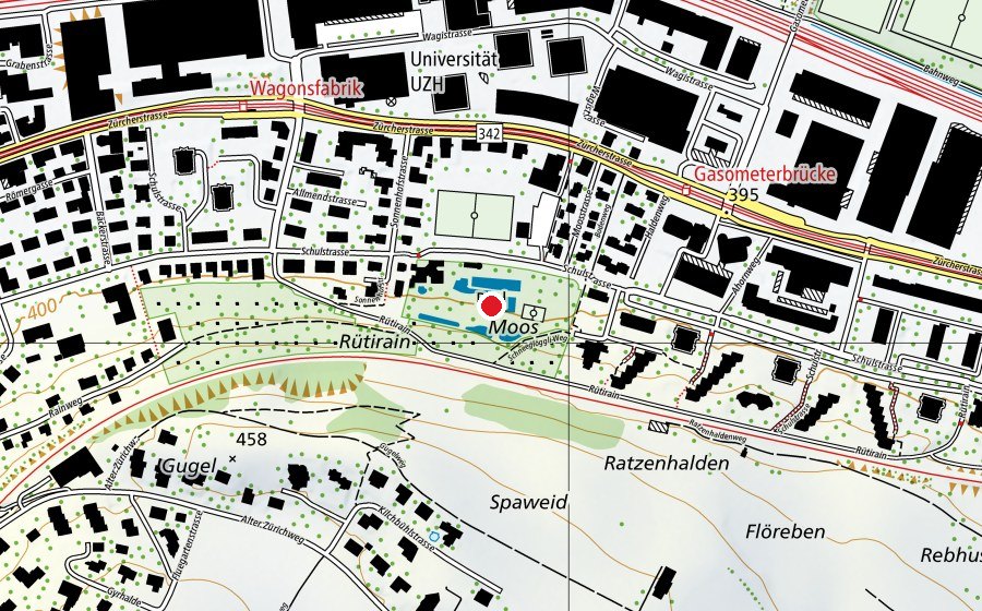 Carte indiquant l’emplacement de Schwimmbad Im Moos (Centre sportif)