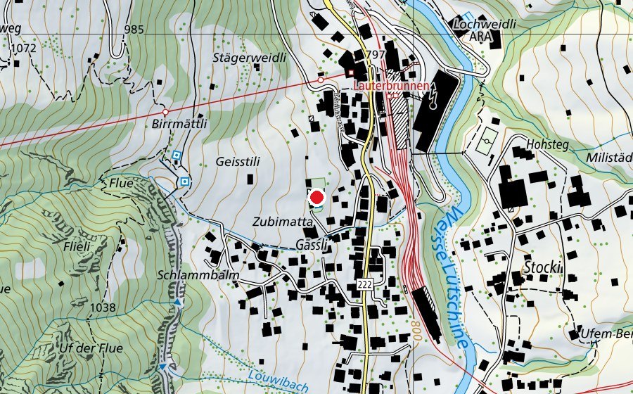 Map showing the location of Schwimmbad Lauterbrunnen (Sports centre)