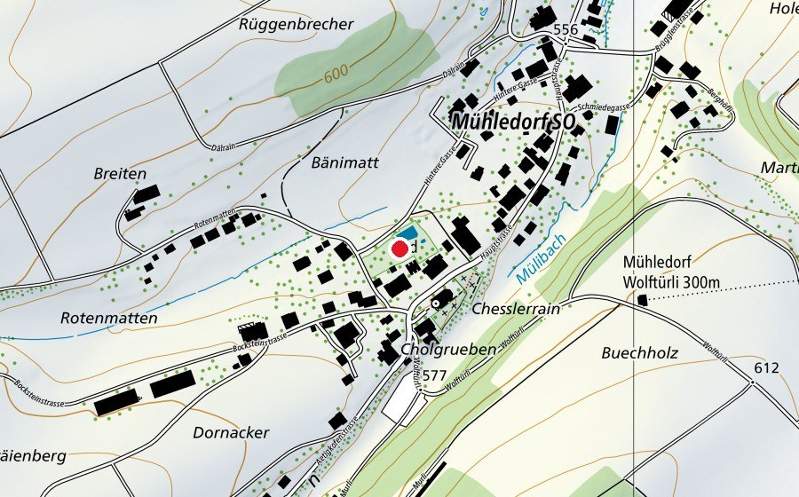 Map showing the location of Schwimmbad Mühledorf (Sports centre)