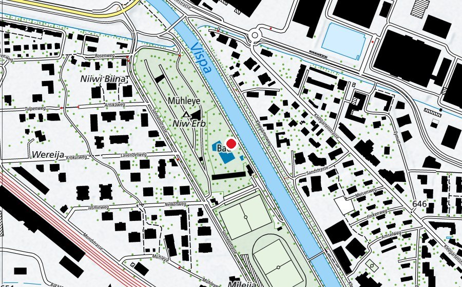 Map showing the location of Schwimmbad Mühleye (Sports centre)