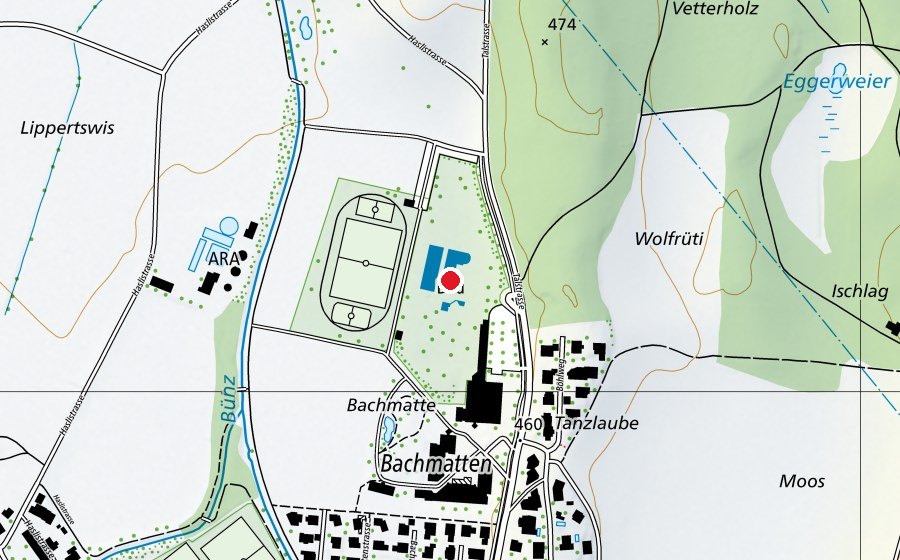 Map showing the location of Schwimmbad Muri (Sports centre)