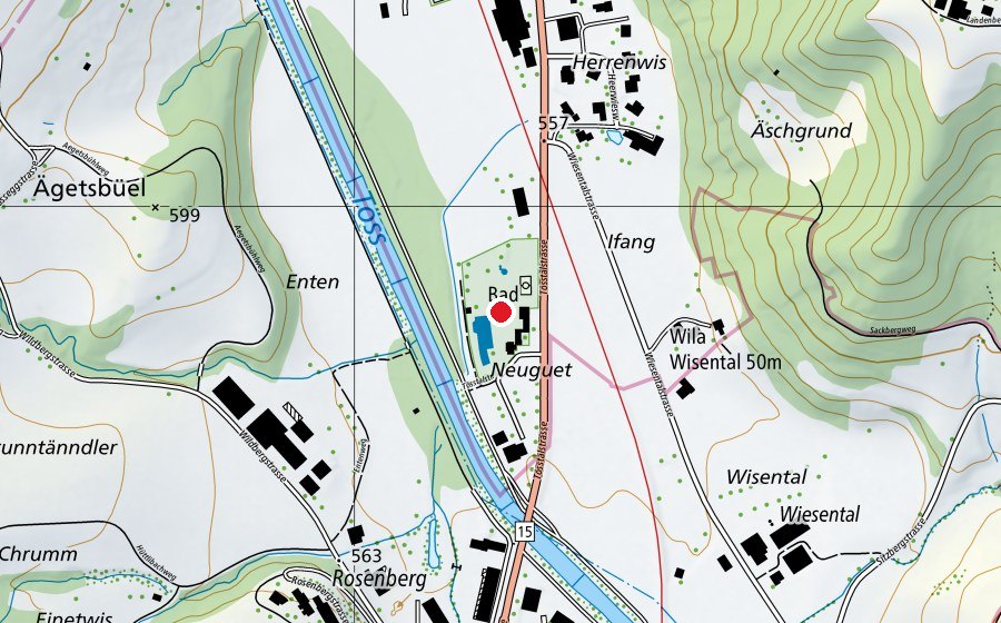 Map showing the location of Schwimmbad Neuguet (Sports centre)