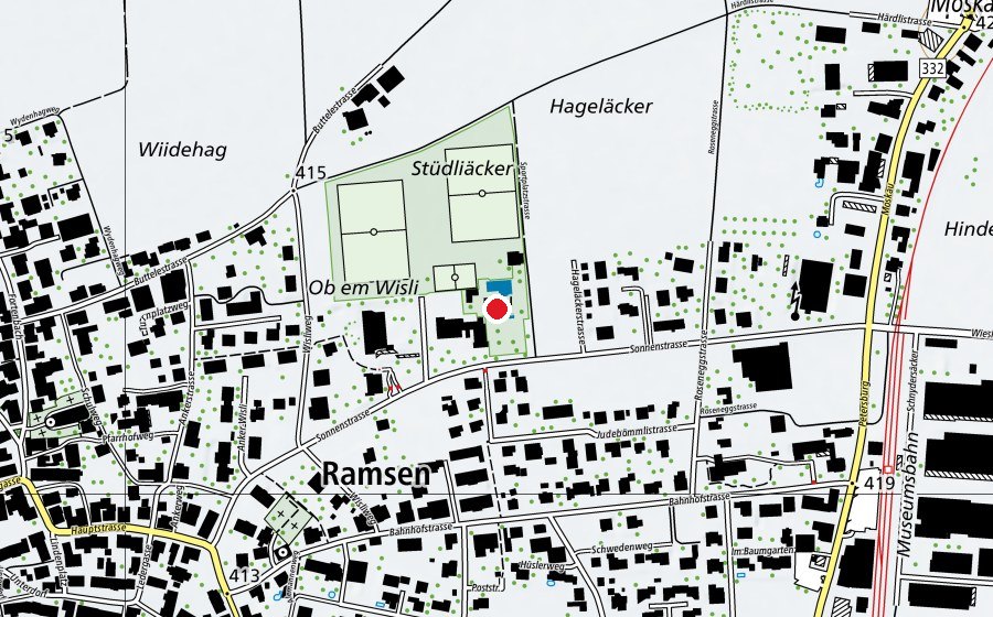 Carte indiquant l’emplacement de Schwimmbad Ramsen (Centre sportif)
