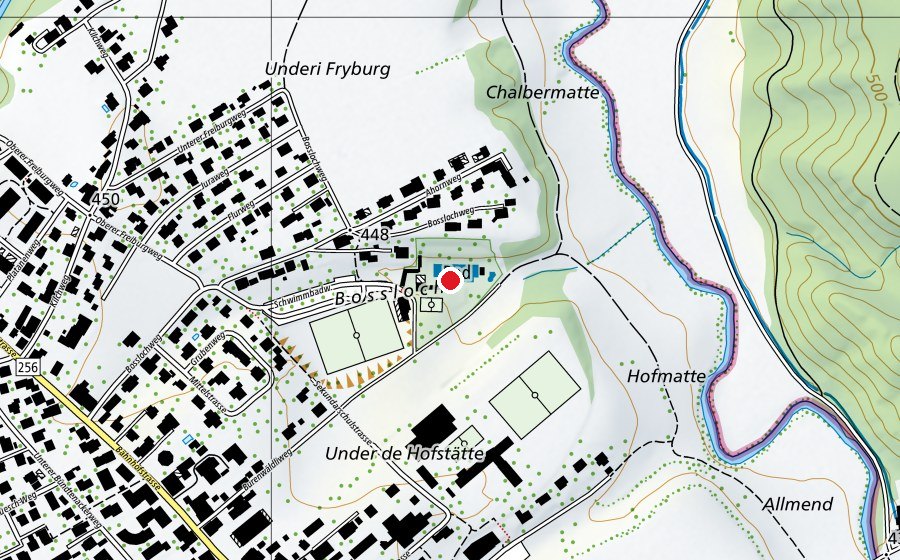 Map showing the location of Schwimmbad Roggwil (Sports centre)