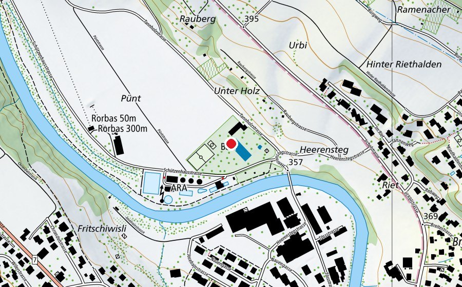 Carte indiquant l’emplacement de Schwimmbad Rorbas (Centre sportif)