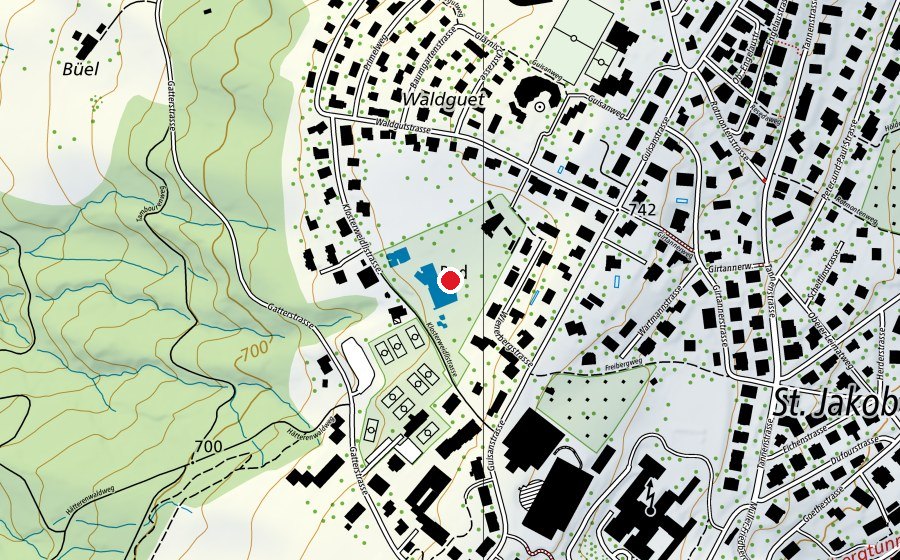 Mappa con la posizione di Schwimmbad Rotmonten (Centro sportivo)
