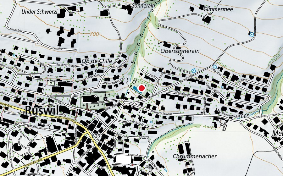Map showing the location of Schwimmbad Ruswil (Sports centre)