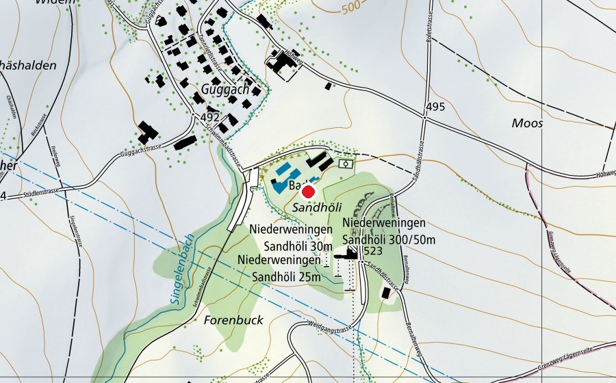 Karte mit dem Standort von Schwimmbad Sandhöli (Sportanlage)