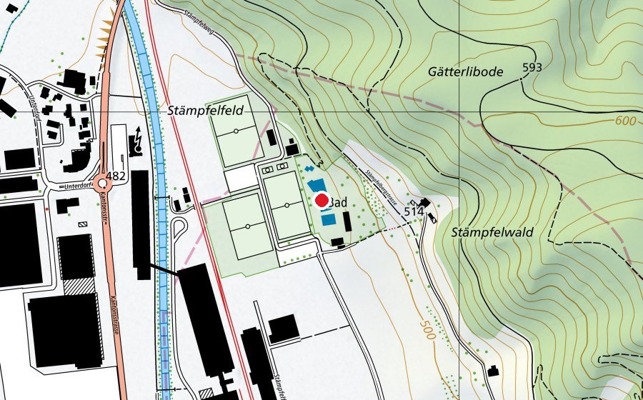 Carte indiquant l’emplacement de Schwimmbad Stämpfel (Centre sportif)