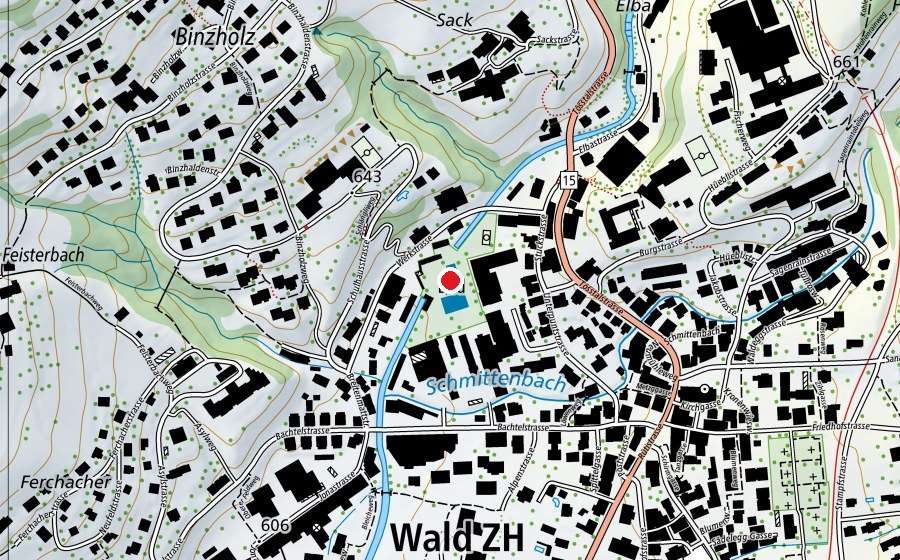 Mappa con la posizione di Schwimmbad Sunnetal (Centro sportivo)