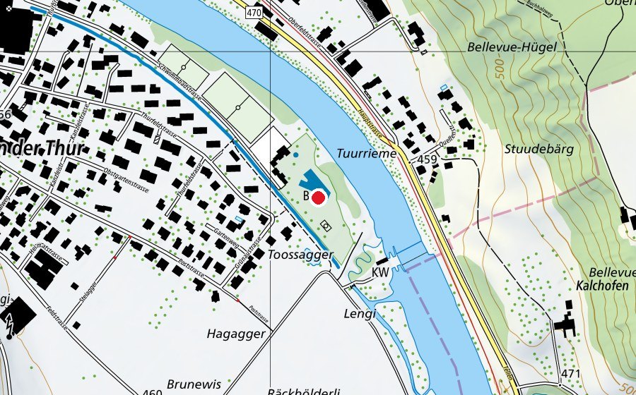 Carte indiquant l’emplacement de Schwimmbad Thurfeld (Centre sportif)