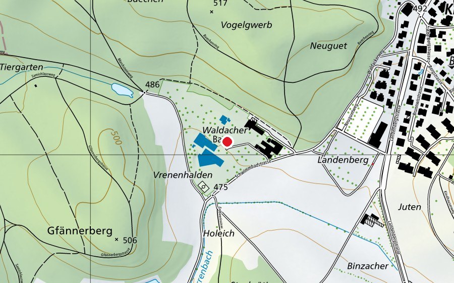 Karte mit dem Standort von Schwimmbad Waldacher (Sportanlage)