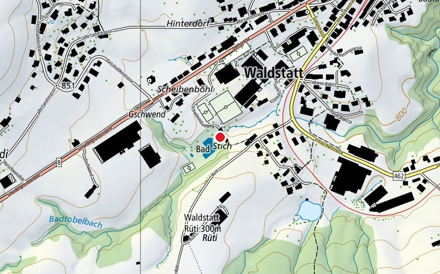 Mappa con la posizione di Schwimmbad Waldstatt (Centro sportivo)