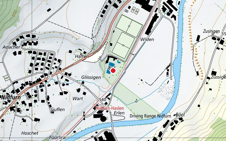 Mappa con la posizione di Schwimmbad Wyden Schwanden (Centro sportivo)