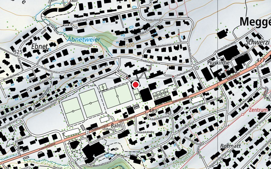 Carte indiquant l’emplacement de Schwimmhalle Hofmatt (Centre sportif)