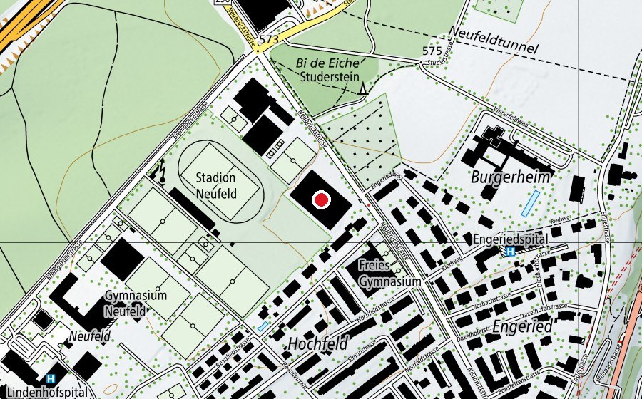 Carte indiquant l’emplacement de Schwimmhalle Neufeld (Centre sportif)