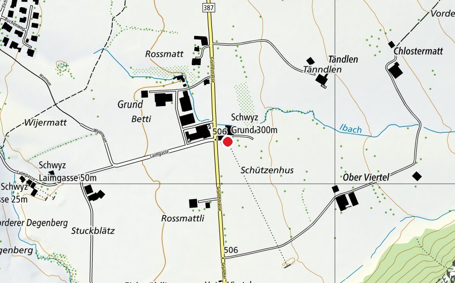 Karte mit dem Standort von Schwyz Grund 300 m (Sportanlage)
