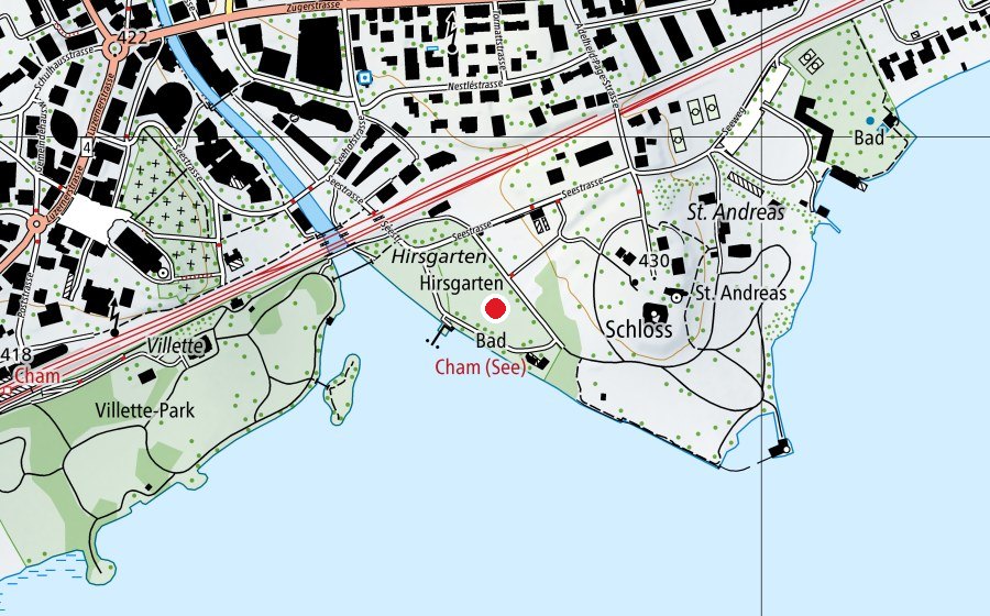 Mappa con la posizione di Seebad Hirsgarten (Centro sportivo)