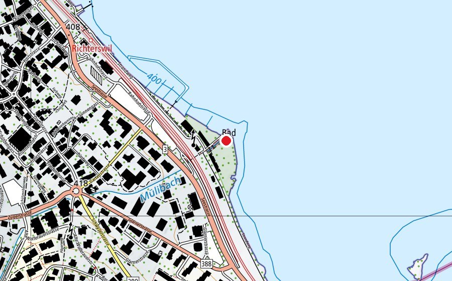 Carte indiquant l’emplacement de Seebad Richterswil (Centre sportif)